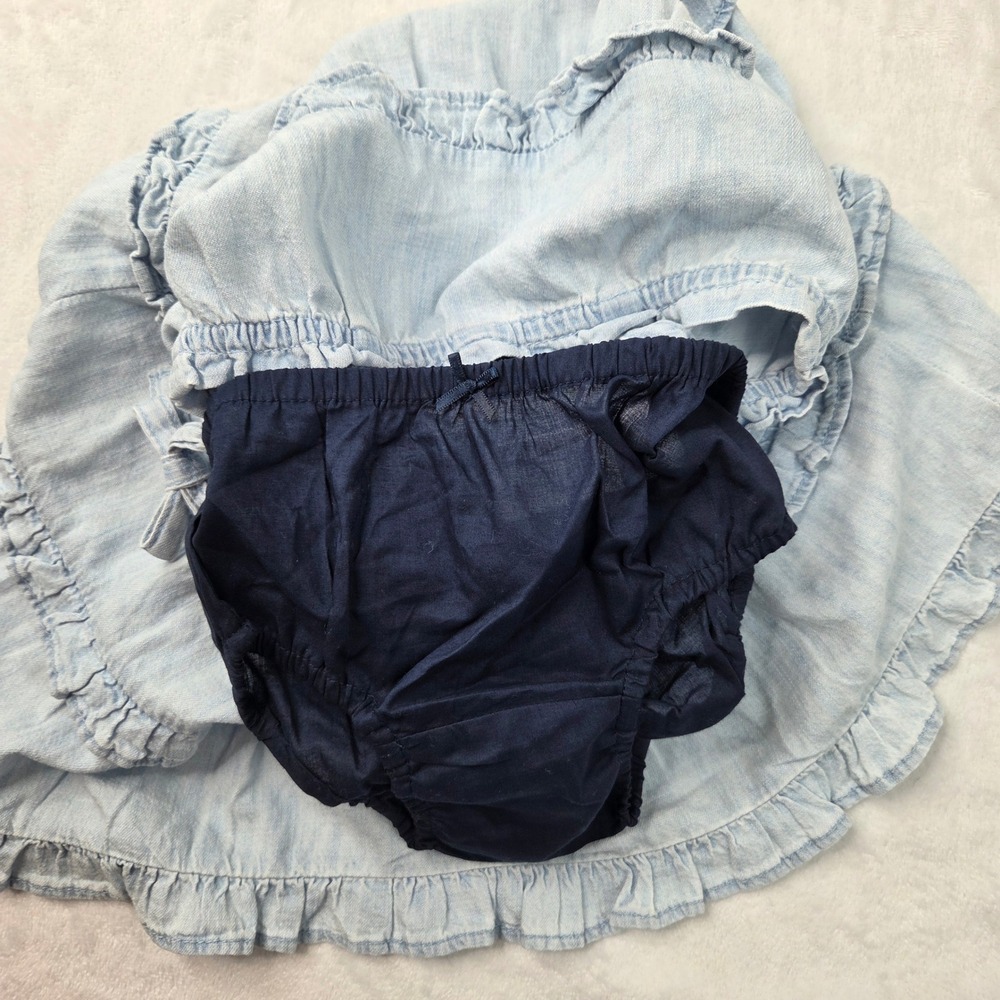 Gap Denim Dress Girls 2T Light Blue Ruffle Tiered Chambray Tie Strap Excellent - Picture 9 of 10